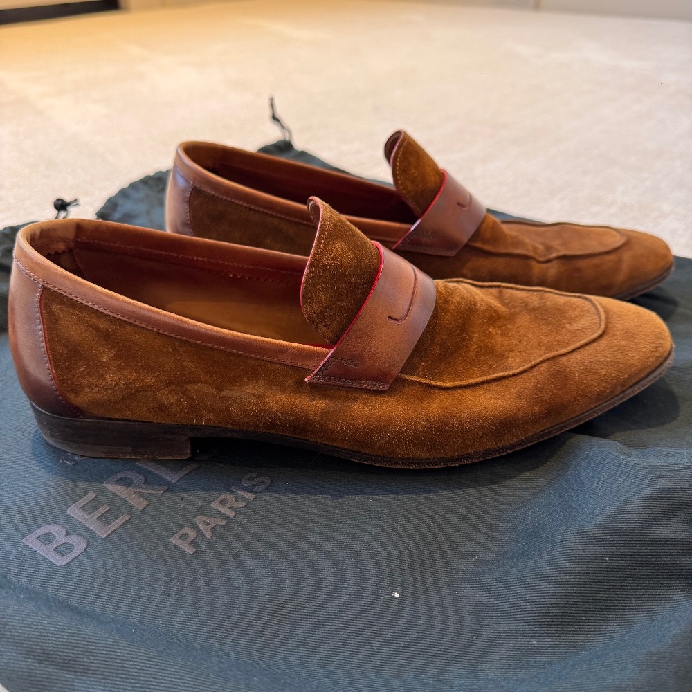 Berluti Men’s Size 6.5 Suede and Patina Leather Lorenzo Loafers